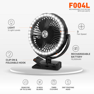 PANERGY F004L  Rechargeable Clip-On Fan with LED Lights