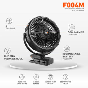 PANERGY F004M  Rechargeable Misting Fan with Clip & Timer