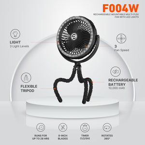 PANERGY F004W Rechargeable Mountable Multi-Flex Fan with LED Lights