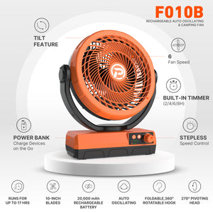 PANERGY F010B Rechargeable Auto-Oscillating Utility & Camping Fan