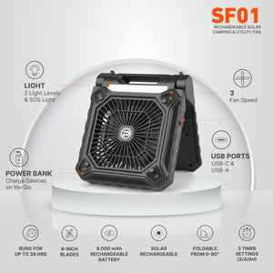 PANERGY SF01 Rechargeable Solar Camping Fan with LED Lights